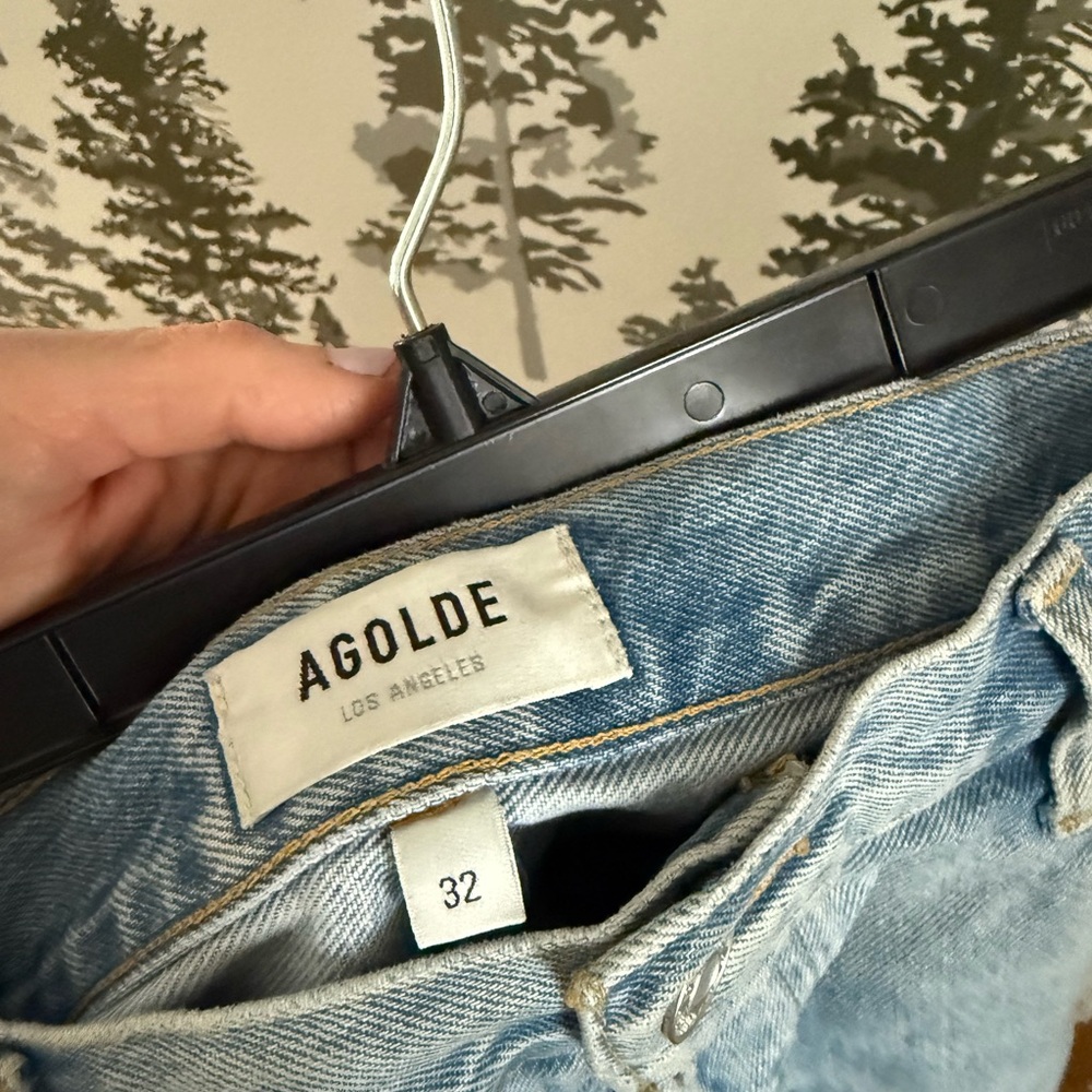 Agolde Light Blue Distressed Jean Shorts - Picture 4 of 7